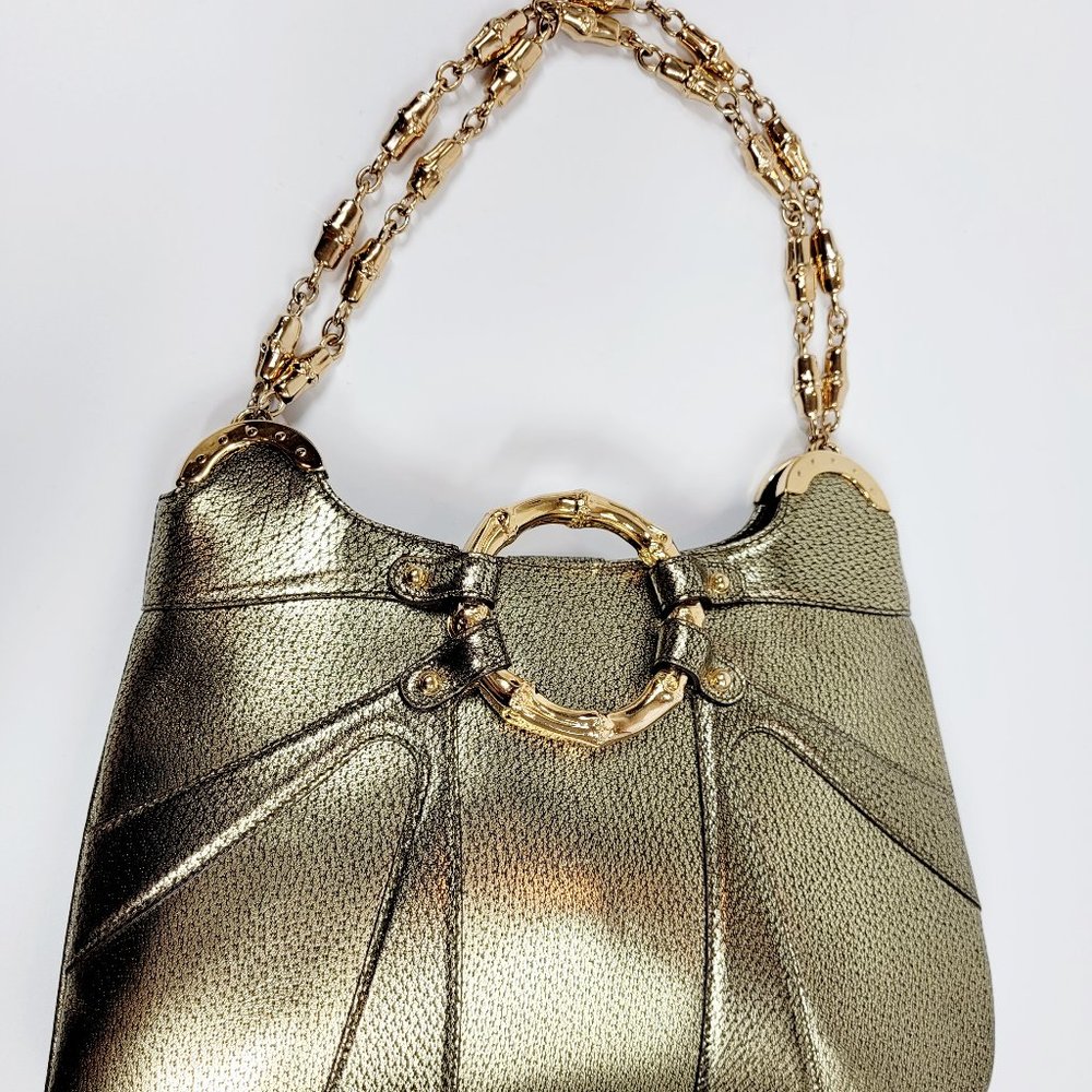 Gucci Gold Chain Link Gold Bamboo Bag